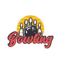 logo design bowling med bowlingklot slår pin bowling vintage illustration vektor