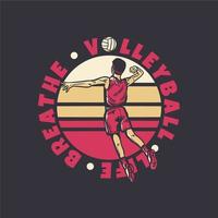 Logo-Design-Volleyball-Leben atmen mit Volleyballspieler-Spike eine Volleyball-Illustration vektor