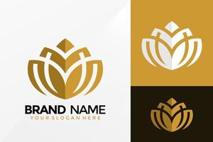 goldenes Lotusblumenlogo-Vektordesign. Markenidentitätsemblem, Designkonzept, Logos, Logoelement für Vorlage. vektor