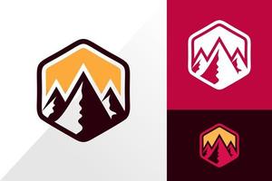 Sechseck Berg Outdoor-Logo-Design Markenidentität Logos Designs Vektor-Illustration-Vorlage vektor