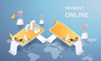 Online-Zahlung auf dem Handy Online-Shopping verkaufen Kaufrechnung und Kartengeld flach isometrisches Vektorkonzept banking.summer vektor