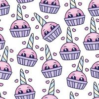 kawaii unicorn cupcake seamless mönster vektor