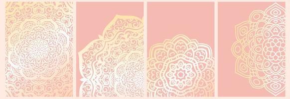 uppsättning mandala bakgrunder isolerade på rosa. banner, flygblad, kort med prydnadsblommor. vektor