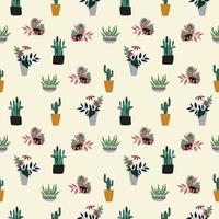 nahtlose handgezeichnete Topfpflanzen, Kaktusmusterhintergrund vektor