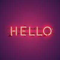 Neon realistiskt ord &quot;HELLO&quot; för reklam, vektorillustration vektor