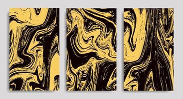 set abstrakt svart gul flytande marmor bakgrund vektor