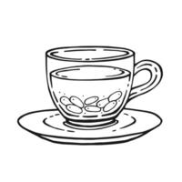 kopp av te med friska te, berberis. hand dragen illustration i översikt stil. vektor