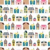 färgrik hus sömlös mönster i platt stil på vit bakgrund vektor