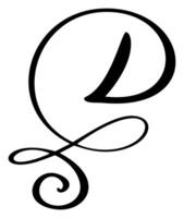 hand dragen kalligrafi brev d. manus font logotyp. handskriven borsta stil frodas vektor