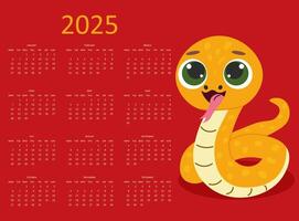 Vorlage Kalender 2025 Neu Jahr. Woche beginnt auf Montag. Jahr von Schlange. Illustration vektor