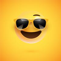 Hoch-ausführlicher smiley 3D mit Sonnenbrille auf einem bunten Hintergrund, Vektorillustration vektor