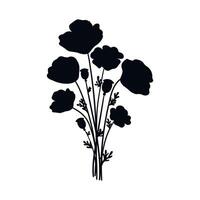 Mohn Blumen Strauß Silhouette isoliert auf Weiß Hintergrund. Mohnblumen Blumen Bündel Silhouetten vektor