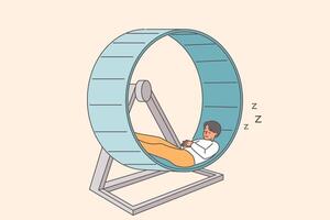 Mann schläft auf Hamster Rad nach Fachmann Ausbrennen verursacht durch Routine, uninteressant Arbeit vektor