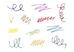 hand dragen krita olika rader och doodles. mång färgad grov highlighters, krita slag, penna avdelare. lockigt rader. vektor