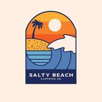 Ozean Welle mit Palme Baum tropisch Insel Strand zum Sommer- Ferien Urlaub Abzeichen Logo Design Illustration vektor