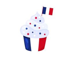 Französisch Cupcake mit Frankreich Flagge. eben Illustration isoliert. Paris Reise. Süss Essen, Dessert im Frankreich patriotisch thematisch Stil vektor