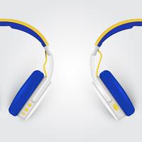 Realistische Kopfhörer, mit Drähten auf einem bunten Hintergrund, Vektorillustration