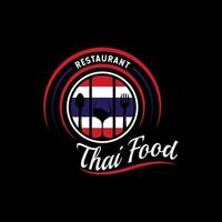 thailand food restaurant logotyp. Thailand flaggsymbol med sked, gaffel och glasikoner. premium och lyxig logotyp vektor