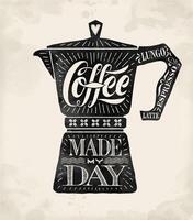 Poster Kaffee Topf Moka mit Hand gezeichnet Beschriftung vektor