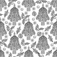 Weihnachtskugel Baum nahtlose Muster. Vektorillustration für Ihr Feiertagsdesign. Tannenbaum Weihnachtsdekoration mit Beerenzweig vektor