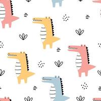 Krokodil nahtlose Muster handgezeichnete Cartoon Tier Hintergrund im Kinderstil für Druck, Tapete, Dekoration, Textil-Vektor-Illustration verwendet. vektor