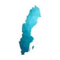 illustration med förenklad blå silhuett av Sverige Karta. polygonal triangel- stil. vit bakgrund. vektor