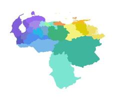 isolerat illustration av förenklad administrativ Karta av venezuela. gränser av de regioner. mång färgad silhuetter. vektor