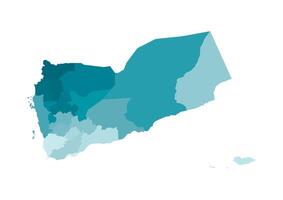 isoliert Illustration von vereinfacht administrative Karte von Jemen. Grenzen von das Regionen, Gouvernements. bunt Blau khaki Silhouetten vektor