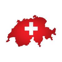 isolerat illustration med swiss nationell flagga med form av schweiz Karta förenklat. volym skugga på de Karta. vit bakgrund vektor