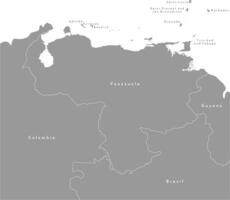 modern Illustration. vereinfacht Karte von Venezuela im das Mitte und Grenzen mit benachbart Länder Kolumbien, Brasilien, Guyana und usw im grau Farbe. Weiß Hintergrund und Gliederung vektor