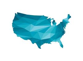 isolerat illustration ikon med förenklad blå silhuett av förenad stater av Amerika oss Karta. polygonal geometrisk stil, triangel- former. vit bakgrund. vektor