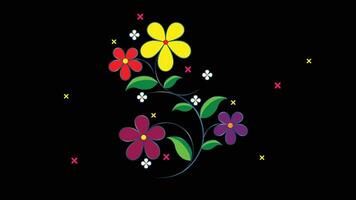 enkel färgrik blommor löv i svart bakgrund, abstrakt hand dragen blommig mönster med illustration, element för design. vektor