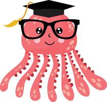 söt bläckfisk med gradering keps och glasögon vektor