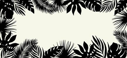 baner mall med tropisk löv, handflatan grenar. svart och vit tropisk bakgrund. vektor