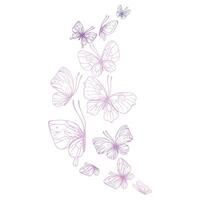 Schmetterlinge sind Rosa, Blau, lila, fliegend, zart Linie Kunst. Grafik Illustration Hand gezeichnet im Rosa, lila Tinte. Komposition Strom, Vorlage eps vektor