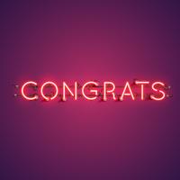 Neon realistiskt ord &quot;CONGRATS&quot; för reklam, vektor illustration