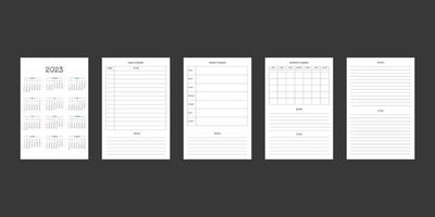 Kalendervorlage 2023 und täglicher wöchentlicher Monatsplaner im klassischen, strengen Stil. monatskalender individueller zeitplan minimalismus zurückhaltendes design für business notebook. Woche beginnt am Sonntag vektor