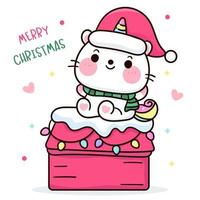 süße einhorn katze trägt weihnachtsmütze kawaii cartoon vektor