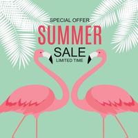 sommar försäljning koncept med färgglada tecknade rosa flamingo bakgrund. vektor illustration
