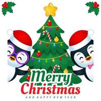Zwei süße Pinguine feiern Weihnachten und Neujahr vektor