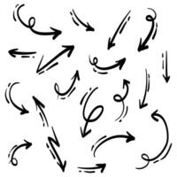 Hand gezeichnet Pfeile Symbole Satz. Pfeil Symbol mit verschiedene Richtungen. Gekritzel Illustration. isoliert auf ein Weiß Hintergrund vektor