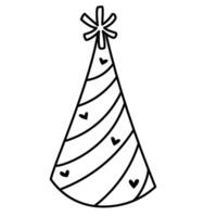 Gekritzel Hand gezeichnet Party Hut. einfach Gliederung Illustration isoliert auf ein Weiß Hintergrund. editierbar Schlaganfall Geburtstag Hut vektor