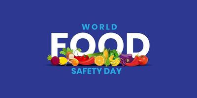 Welt Essen Sicherheit Tag kreativ einzigartig Design Sozial Medien Banner Poster auf Juni 7 Cholesterin Diät und gesund Ernährung Essen mit sauber Früchte und Gemüse im Herz Gericht durch Ernährungsberater, editierbar vektor