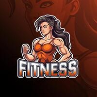 Fitness Frau Maskottchen Logo Design zum Abzeichen, Emblem, Esport und T-Shirt Drucken vektor