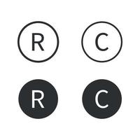 r - Vektorsymbol für eingetragene Warenzeichen. c - Copyright-Symbolvektor. Registrieren, Copyright im Kreis flach isoliert Symbol auf weißem Hintergrund. freier Vektor