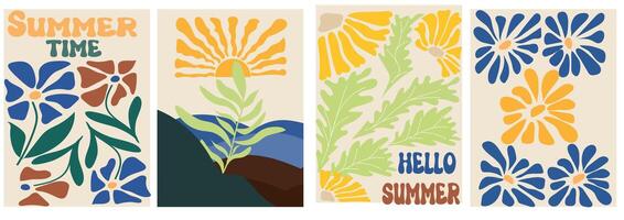 Sommer- abstrakt Blume Kunst einstellen im modisch matisse Kunst Stil. zeitgenössisch Kunst Blumen- Collage. naiv Hintergründe im minimal Stil zum Hintergrund, Abdeckung, drucken. modisch Blumen- botanisch Mauer Kunst. vektor