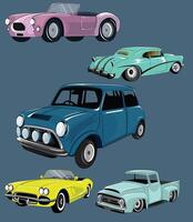retro bil ikon. olika antik bilar. färgrik tecknad serie. vektor