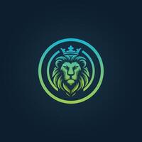 lejon huvud logotyp, en kunglig lejon logotyp bär en krona vektor