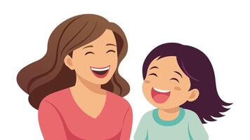 Lycklig mor och henne dotter skrattande glatt platt illustration på vit bakgrund vektor