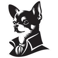 en värdig chihuahua hund ansikte illustration i svart och vit vektor